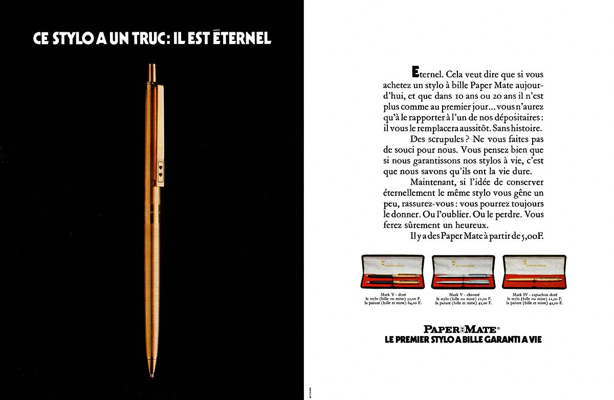 Publicit� Paper Mate 1969
